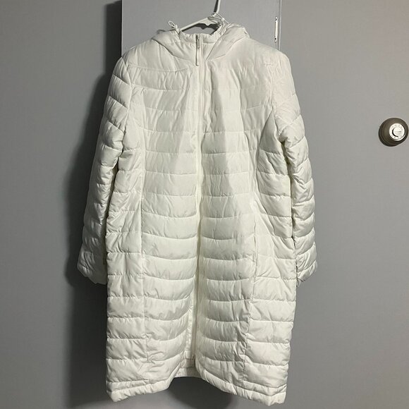 GAP Jackets & Blazers - GAP White Cold Control Mid-Length Hooded Puffer Jacket Women's Size L